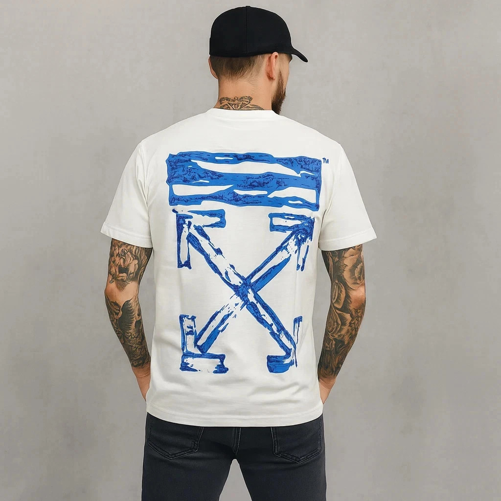 Off White White Blue Logo T-Shirt Men’s Oversized Streetwear 100% Cotton gallery