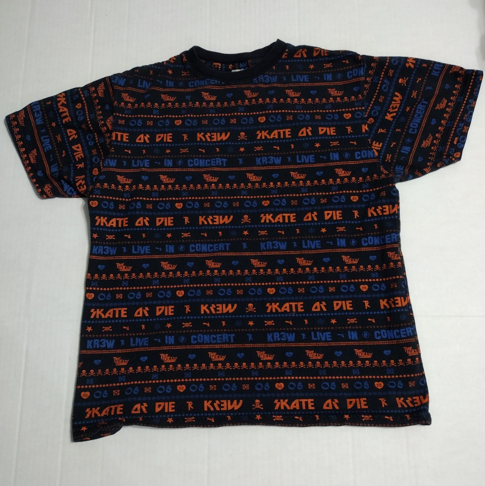KREW T-Shirt Shirt S Small Skate Or Die Concert TK 08 Black Orange Blue KR3W Tee
