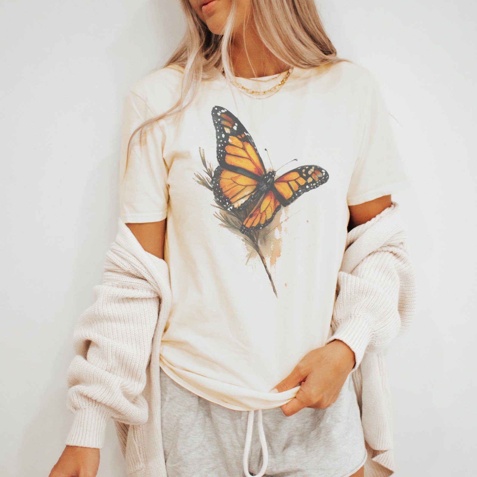 Monarch Butterfly Graphic Tee Orange Black Nature Art Print gallery