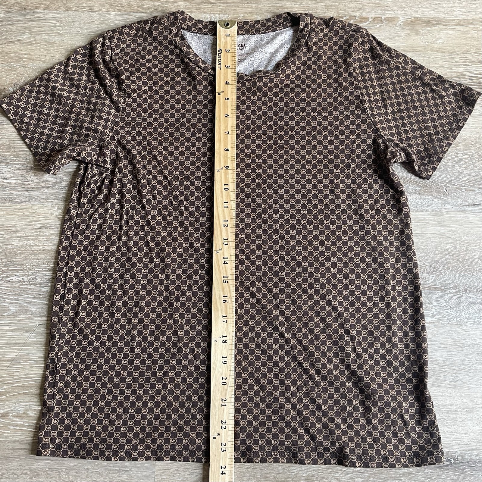 Michael Kors Brown Logo Shirt Medium All Over Check 2-Tone Squares Lightweight gallery