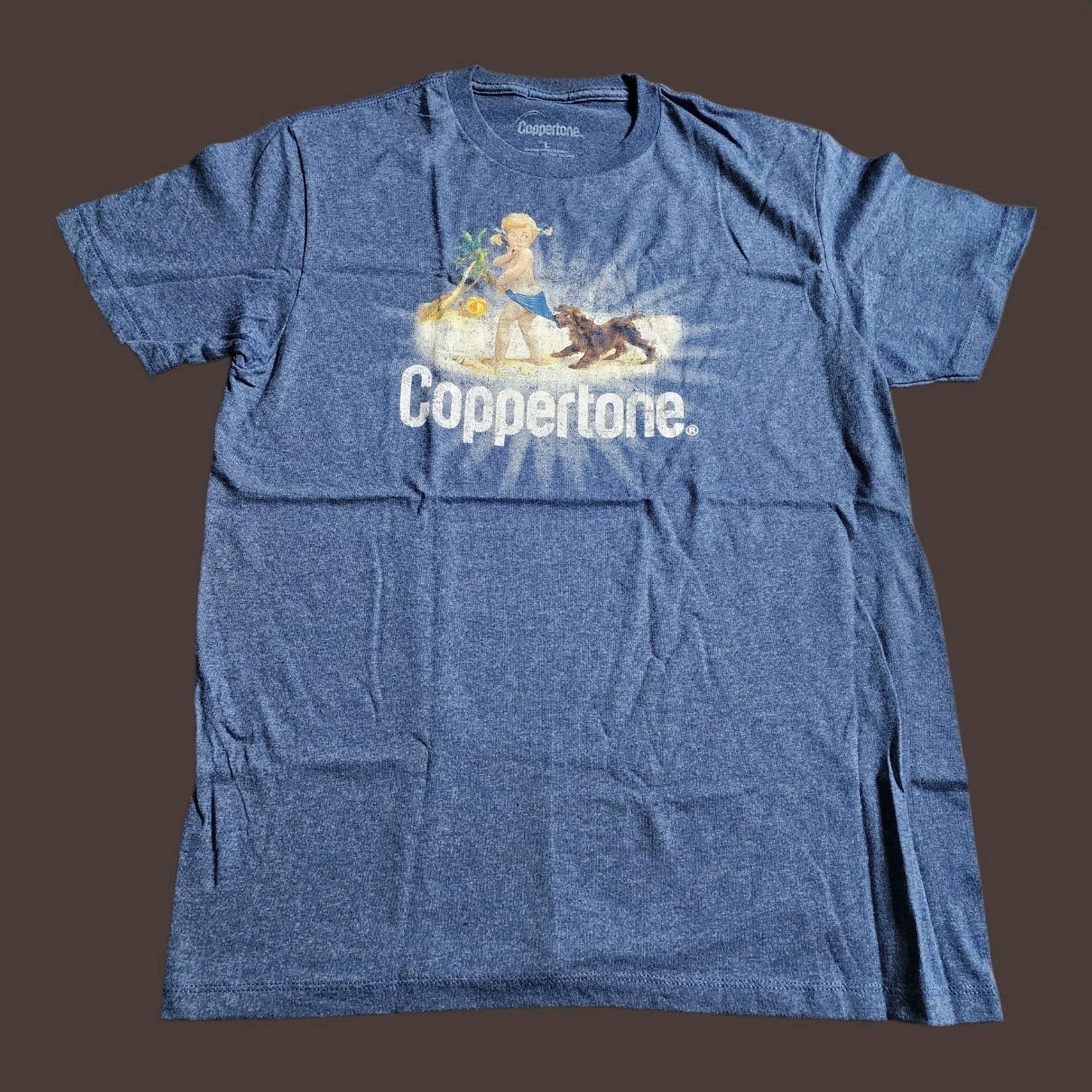 Retro Mens L Coppertone Baby Sunscreen Logo T Shirt Made In USA