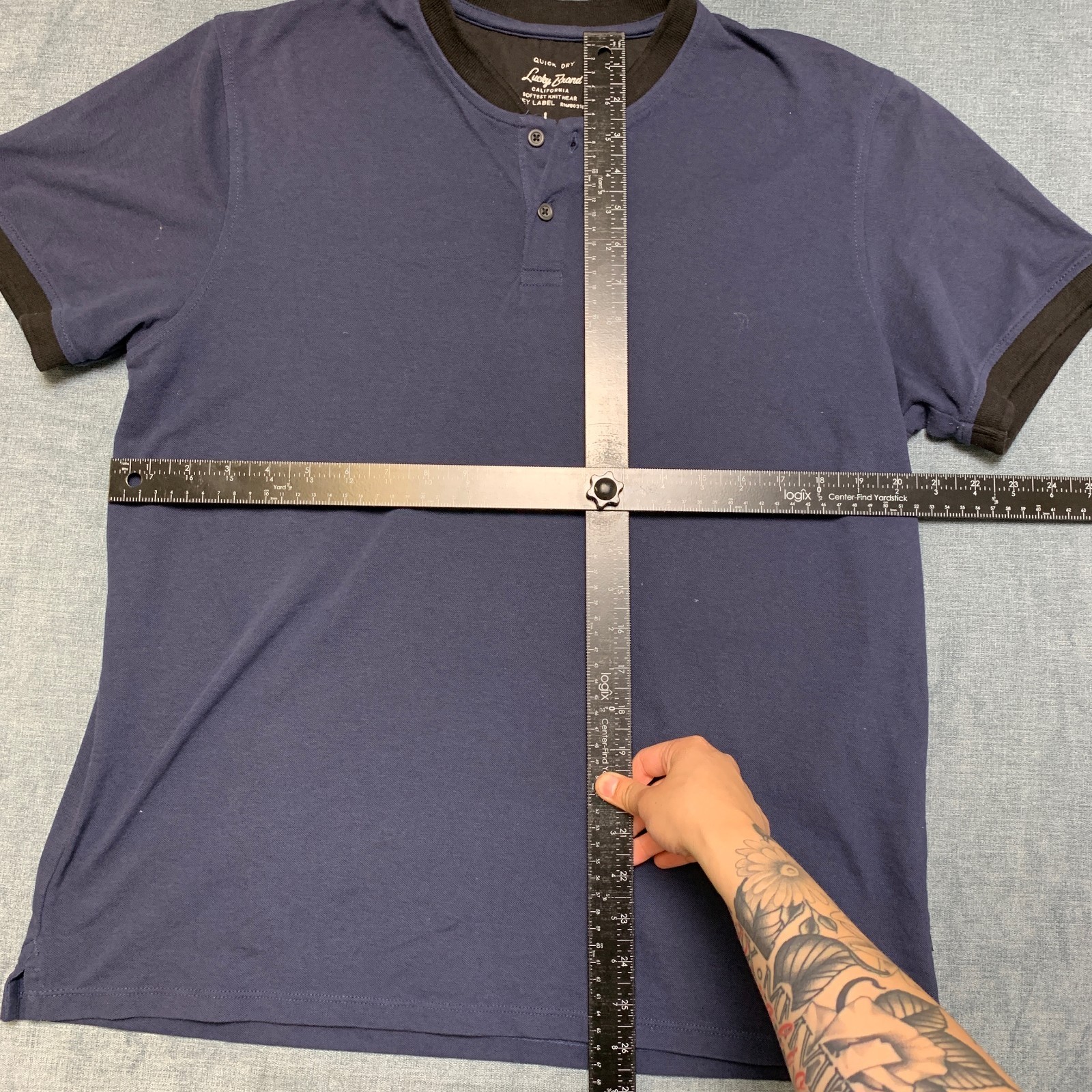 Lucky Brand Quick Dry T Shirt Mens L Navy Blue Henley Neck Short Sleeve Pullover gallery