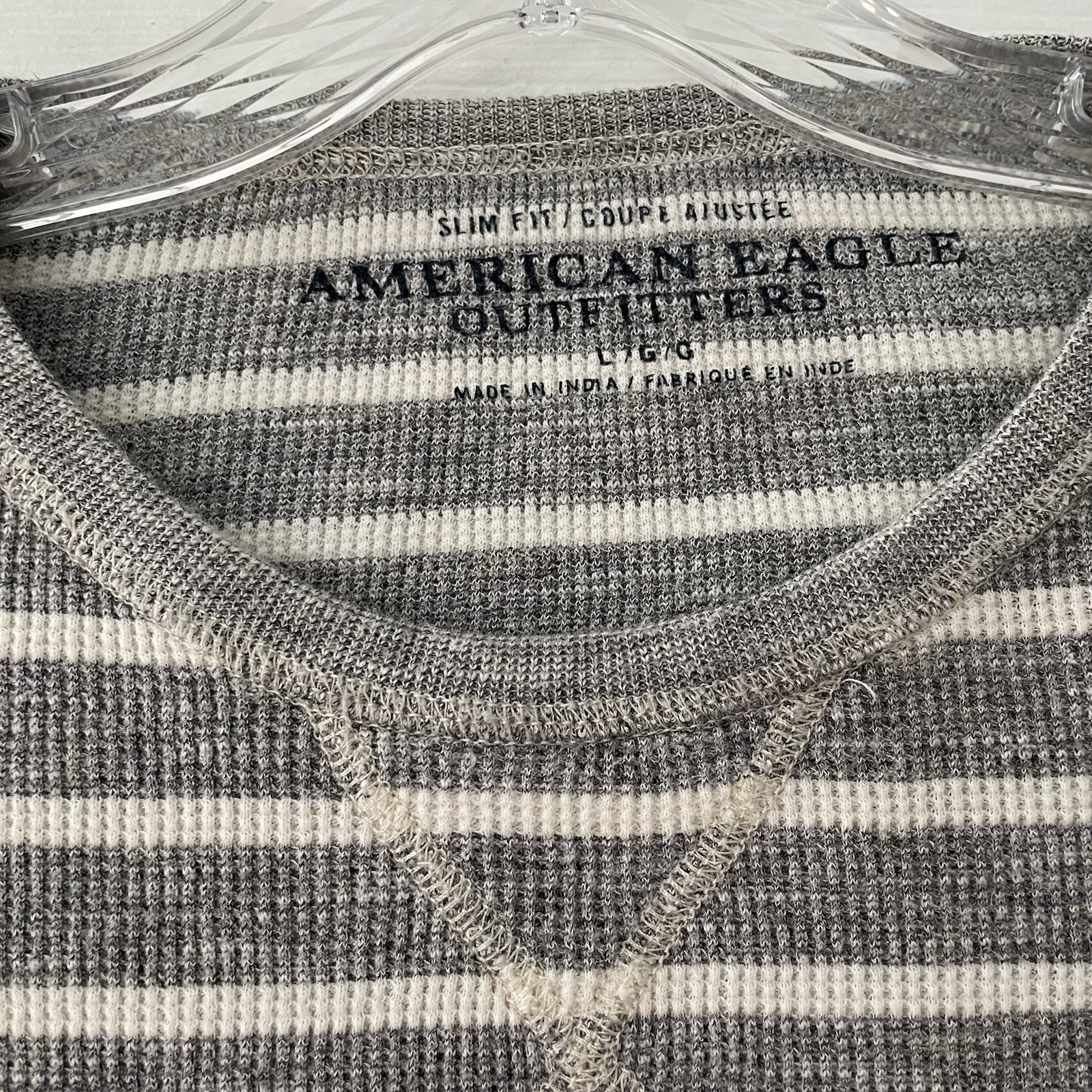 American Eagle Outfitters Slim Fit Men Large Gray Warm Thermal Waffle Knit Shirt gallery