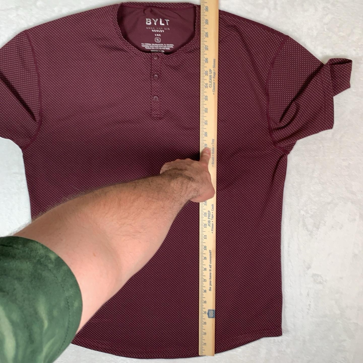 BYLT Drop-Cut Henley Shirt Mens XL Red Polka Dot LUX Short Sleeve Athletic Fit gallery