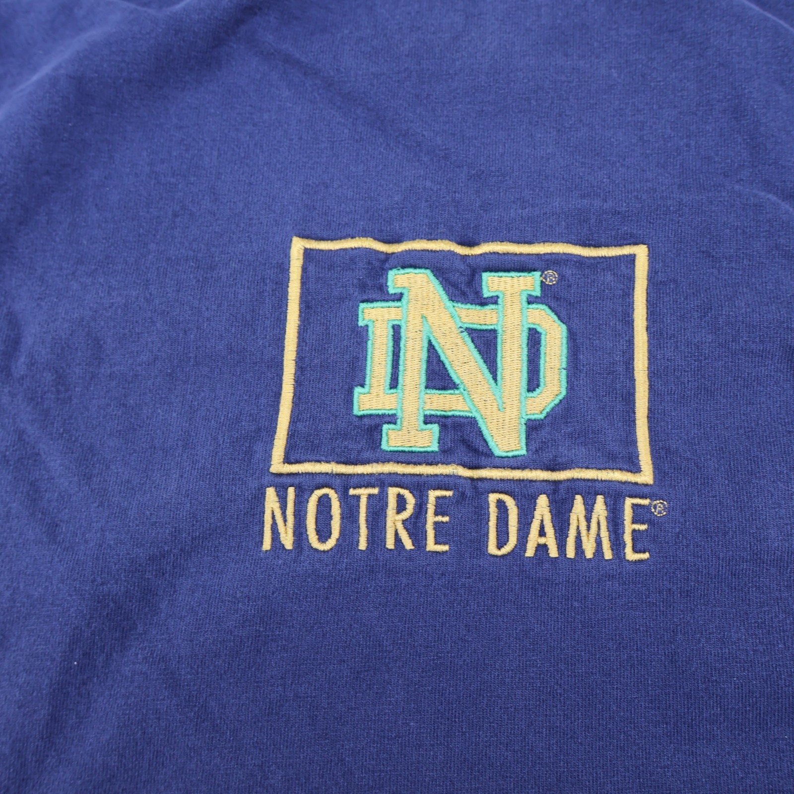 Notre Dame Mens 2XL Embroidered Logo T-Shirt Blue NCAA (see photo for flaw) gallery