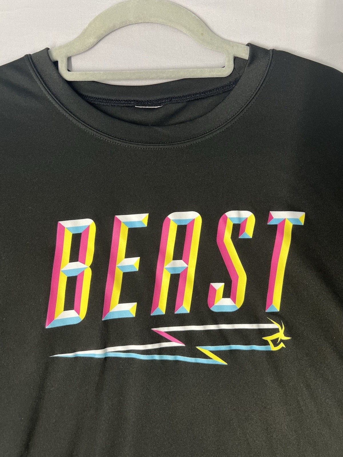Mr BEAST T Shirt Athletic Poly SHORT Sleeve Crew Neck Size Medium Men Black EUC gallery