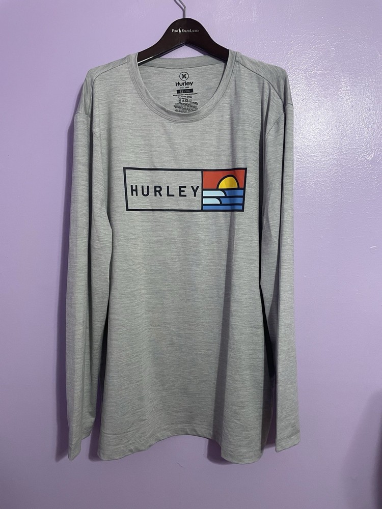 Hurley Men’s Sunny Side Hybrid Stretch UV T-Shirt Light Grey Long Sleeve Mens XL