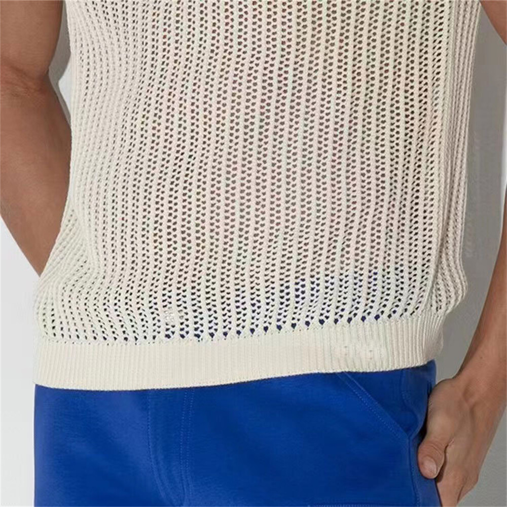 Men Elastic Knit T-Shirt Fashion Casual Top Short Sleeve Summer Polo Shirt Loose gallery