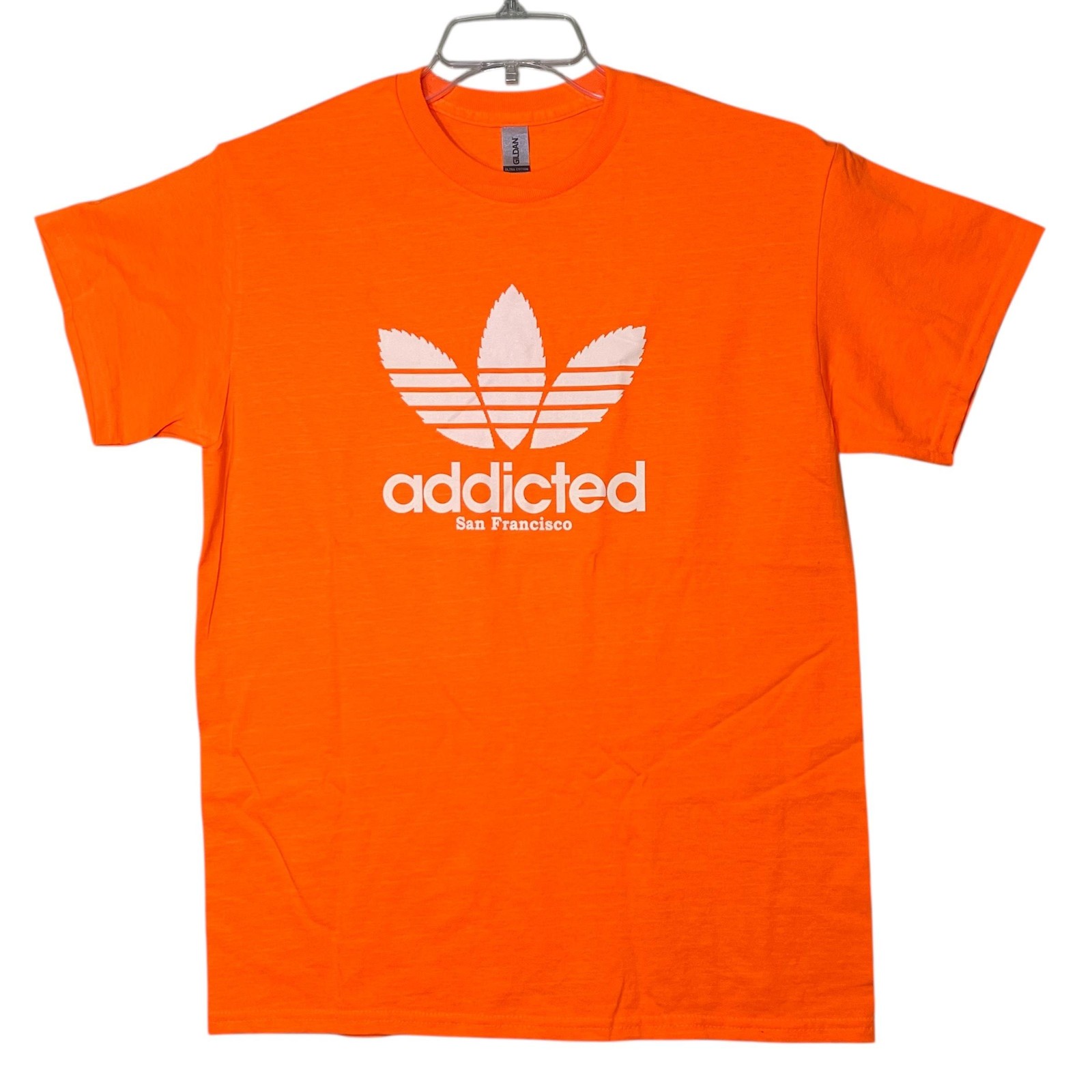 Addicted San Francisco Shirt Mens Medium Orange Parody Graphic Gildan Tee Logo gallery