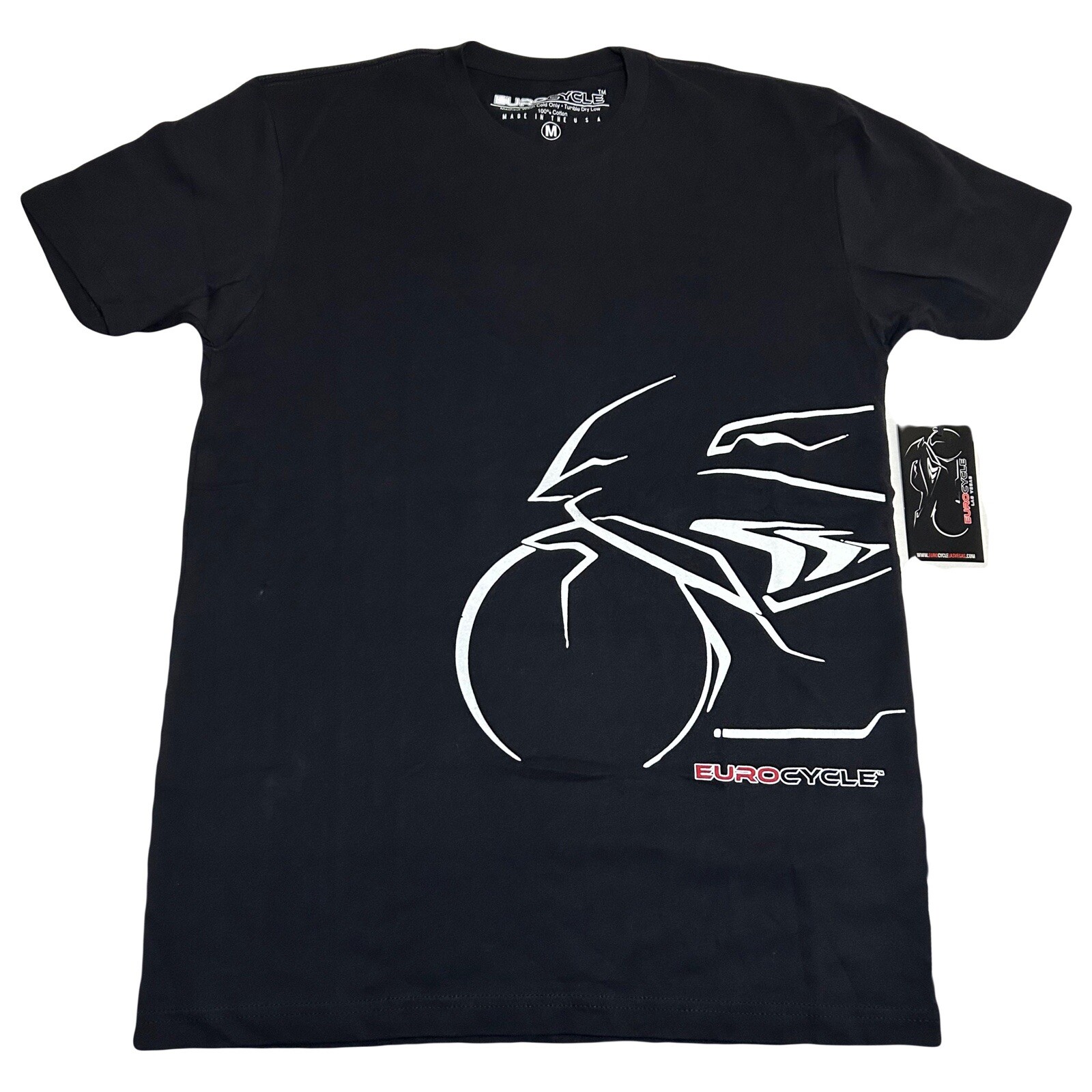 EuroCycle Motorbike Black Shirt Mens M Wrap Around Print BMW Triumph Moto Guzzi