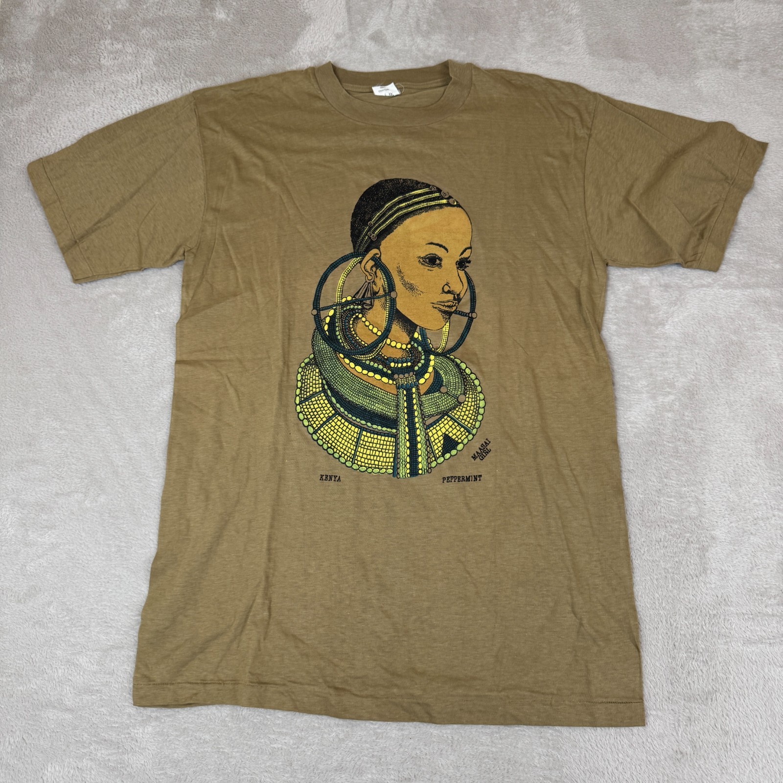 VTG Kenya Maasai Girl Shirt Mens XL Brown Preowned Shirt Cotton gallery