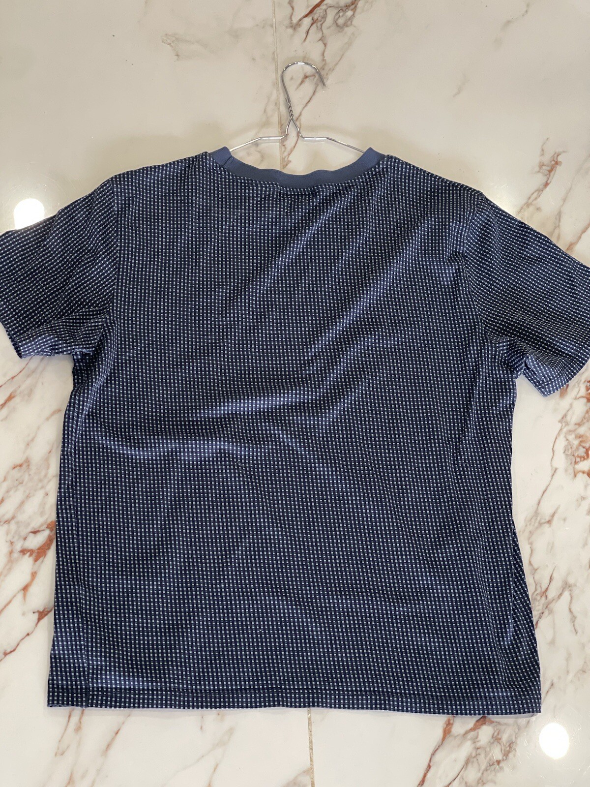 Theory Shirt Men's Medium Textured Blue Microcheck Cotton Short Sleeve Slim Fit gallery