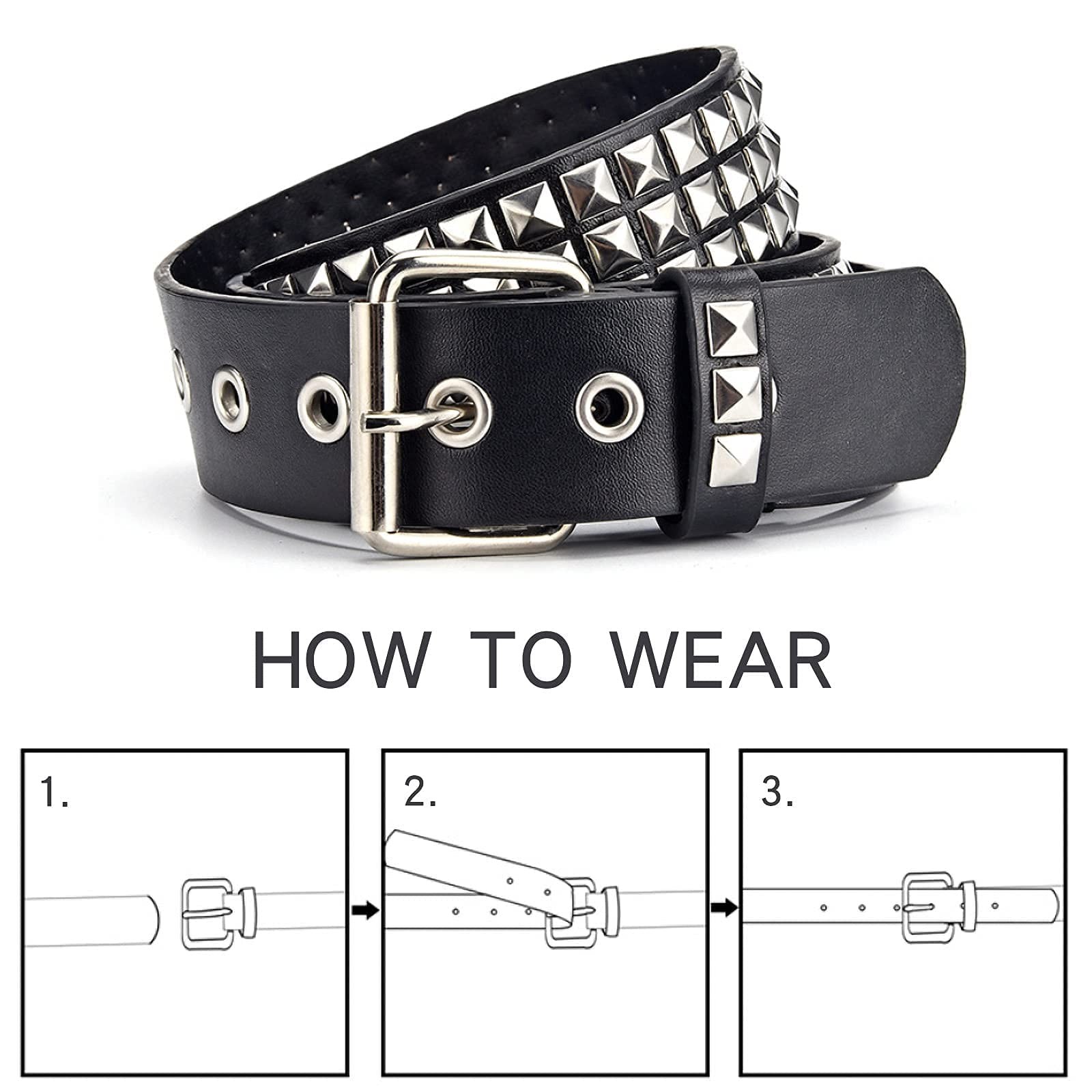 Studded Belt, Metal Punk Rock Rivet belt with Bright Pyramid Studded for Men ... gallery