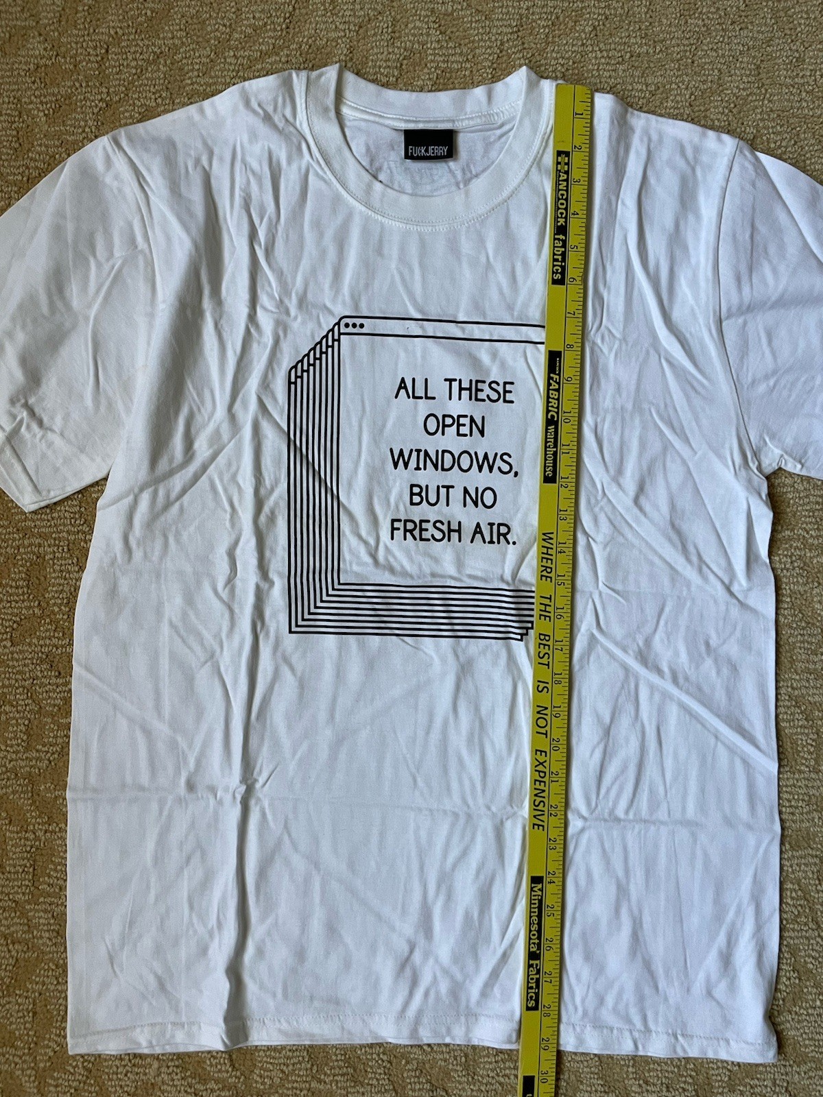 Fuckjerry ‘Windows Tee’ (All These Open Windows But No Fresh Air) T-Shirt Large gallery