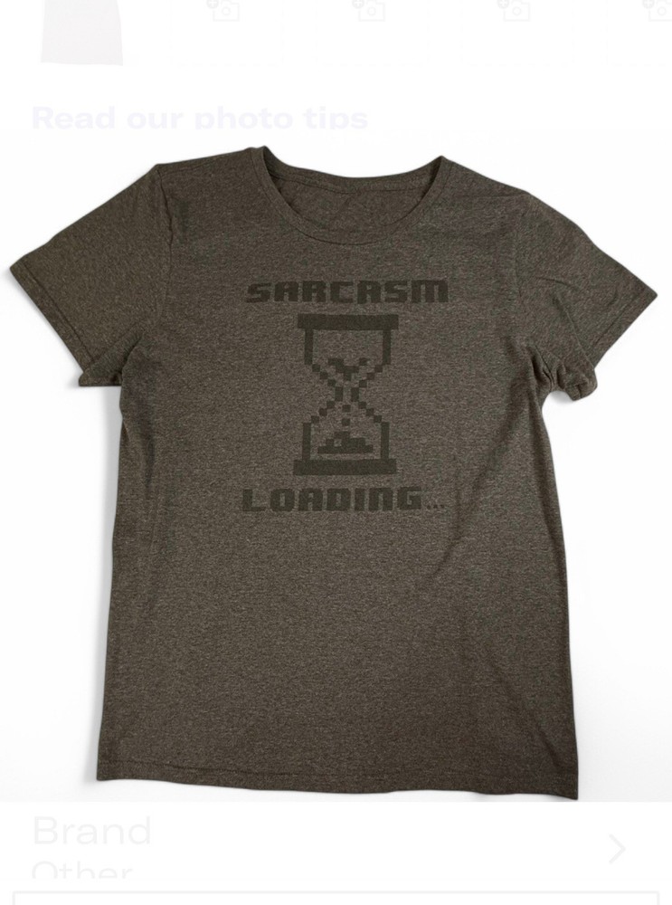 CHARCOAL GRAY SARCASM LOADING GRAPHIC T-SHIRT, CHEST 39 IN, LENGTH 28 IN