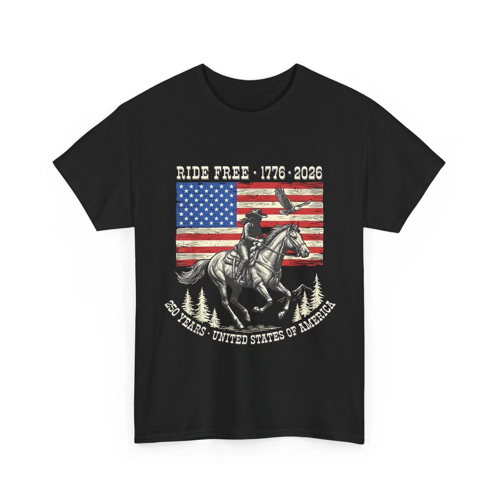 Ride Free 1776 2026 USA 250 Years Patriotic Cowboy Shirt