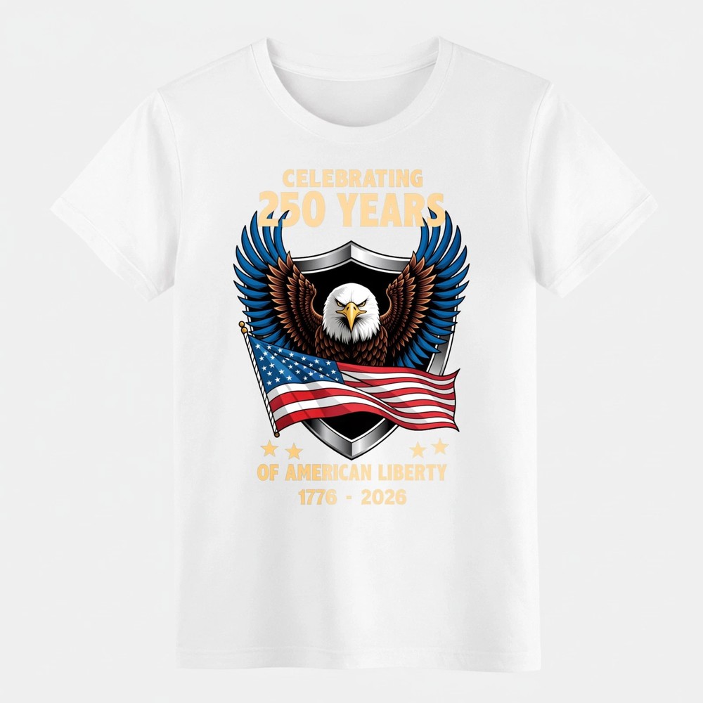 American 250th Anniversary Patriotic Eagle Flag Liberty White T-Shirt