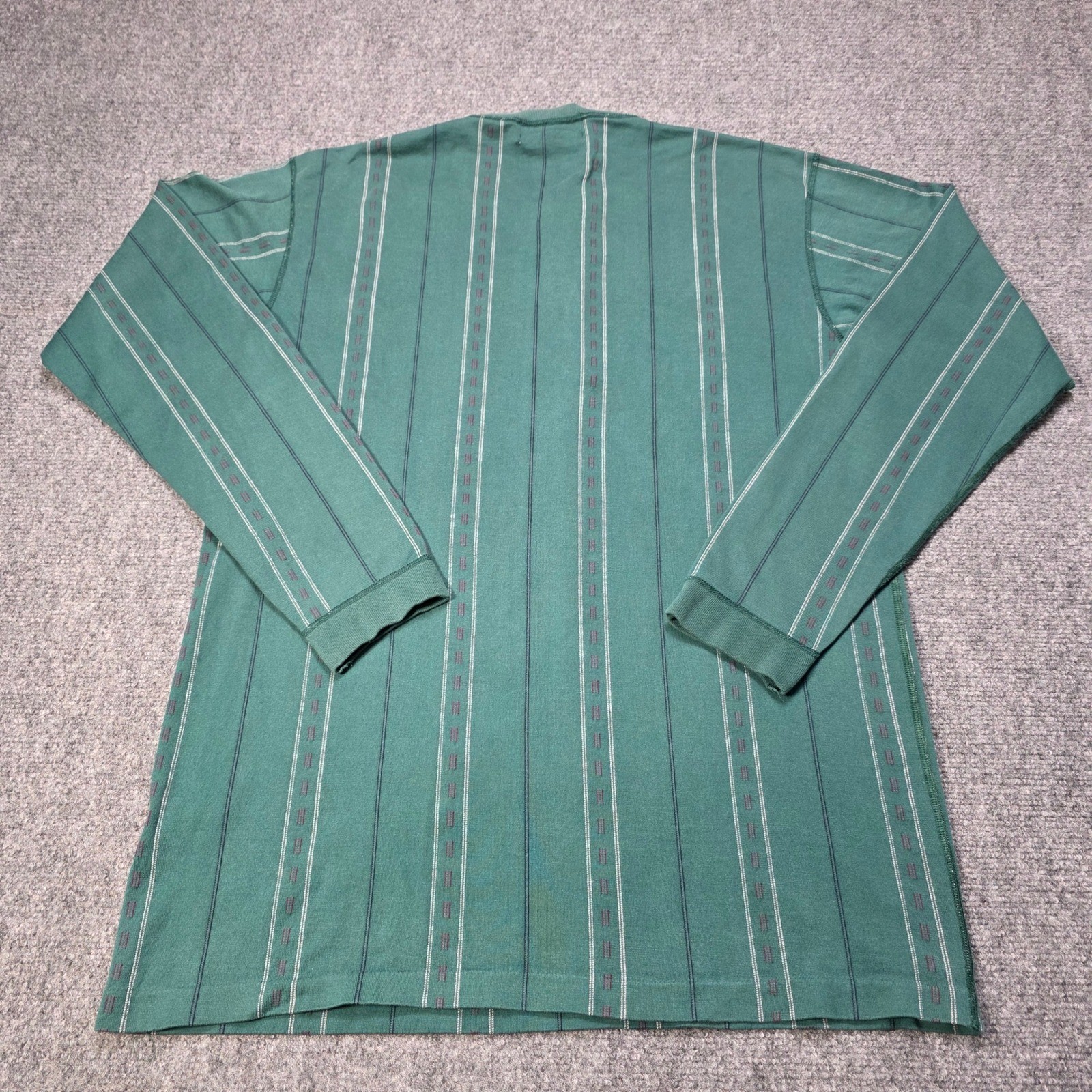 Eddie Bauer Men's Medium Tall Henley Shirt Long Sleeve Green Striped 100% gallery