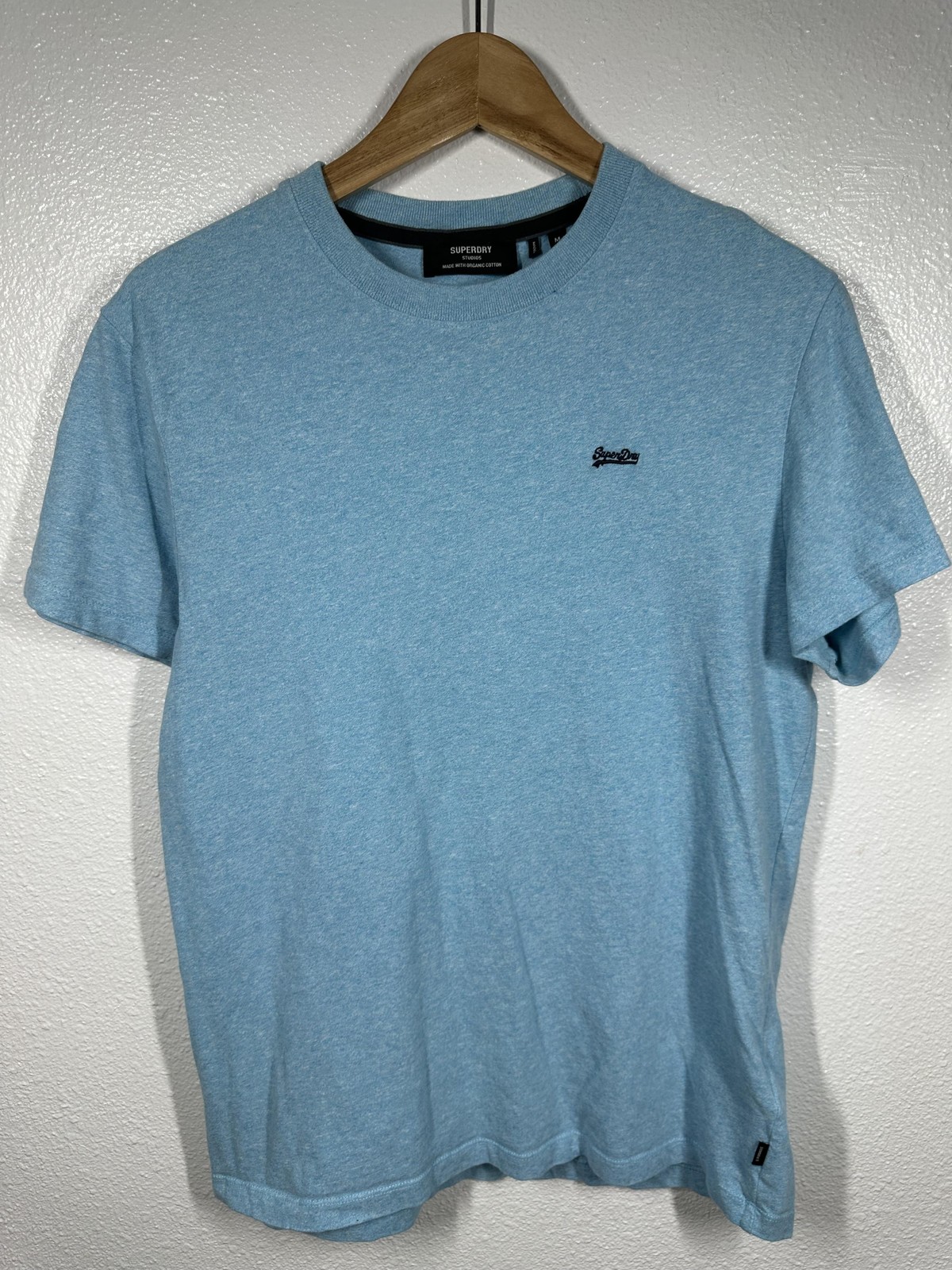 Superdry Studios Shirt Mens Medium Light Blue Heather Organic Cotton Logo Tee gallery