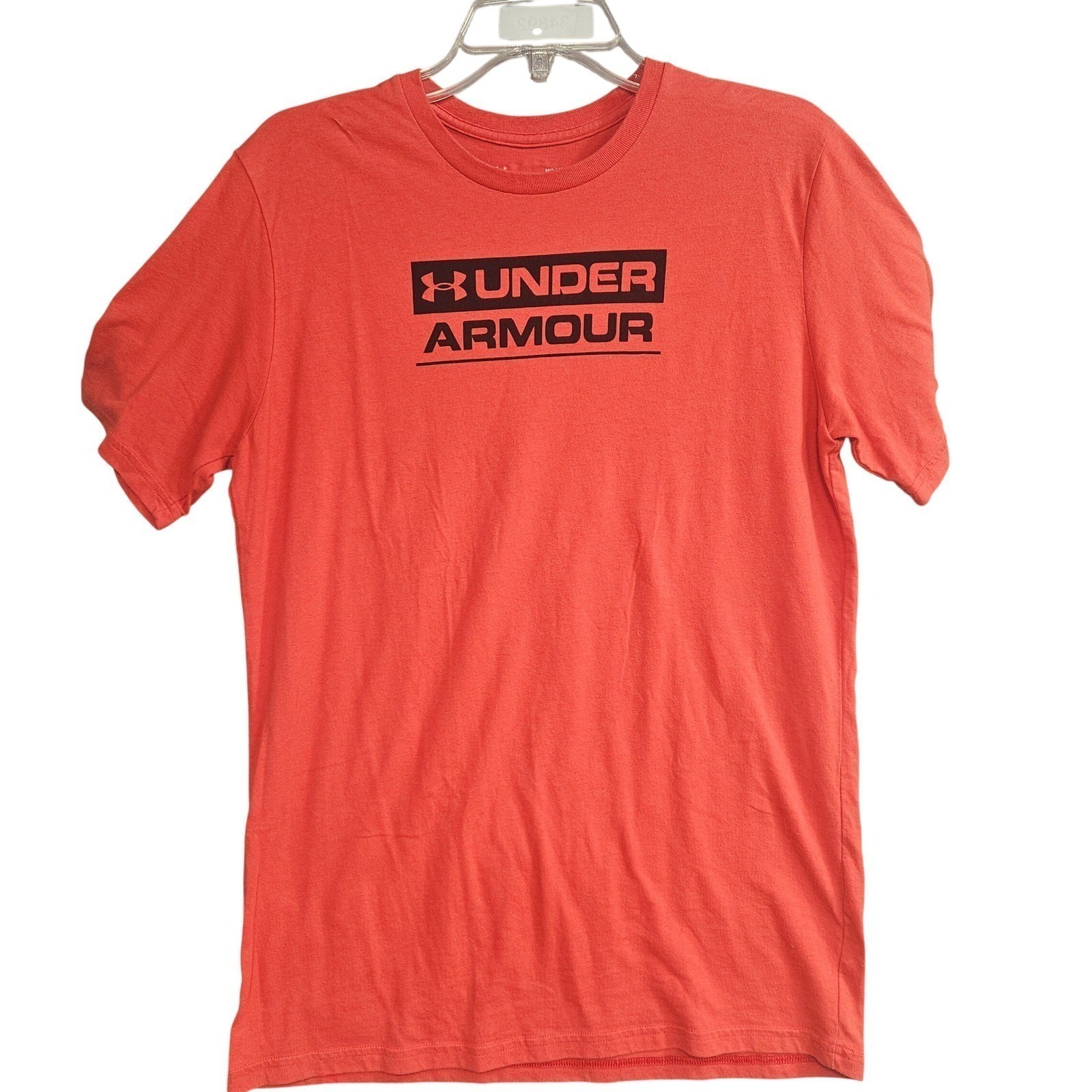 Under Armour Mens HeatGear Loose Fit Graphic Box Logo T-Shirt Orange Red MD gallery