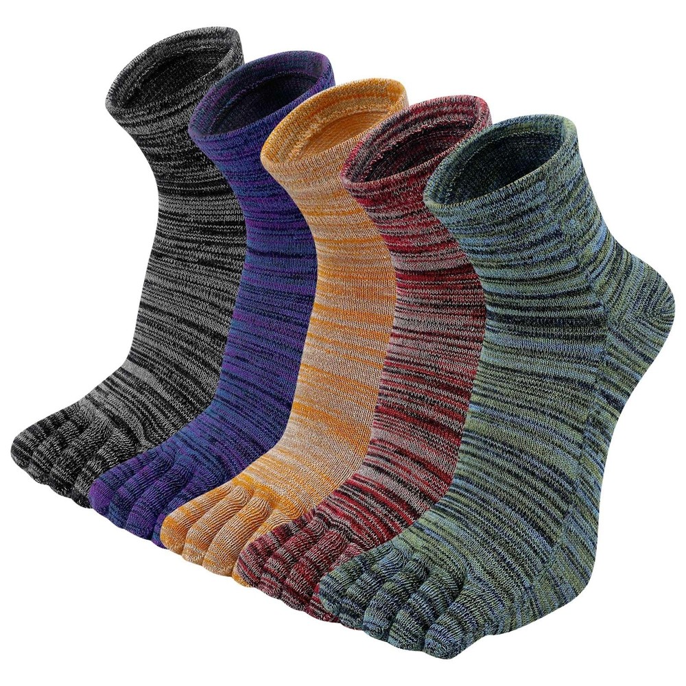 Toe Socks Mens Five Finger Striped Sock Running Athletic Cotton Ankle Sox 5 P…