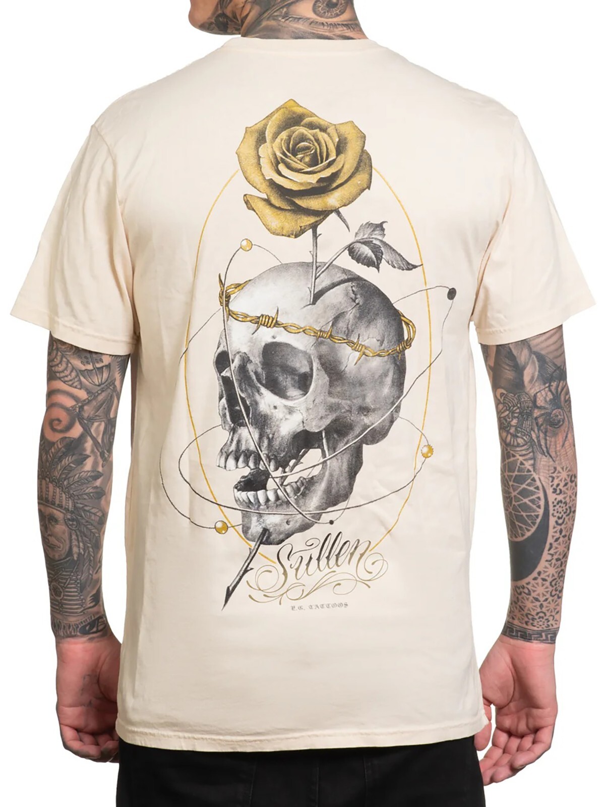 Sullen Men’s Orbital Short Sleeve Premium T-shirt Tattoo Skull and Rose Logo Tee