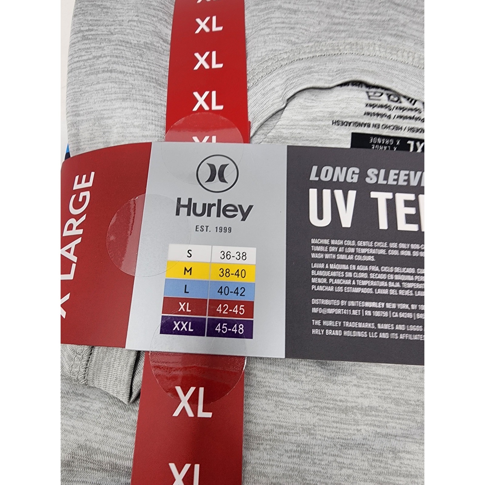 Hurley Mens Long Sleeve UV Tee Shirt Grey Poly Blend Athletic Workout Size XL gallery