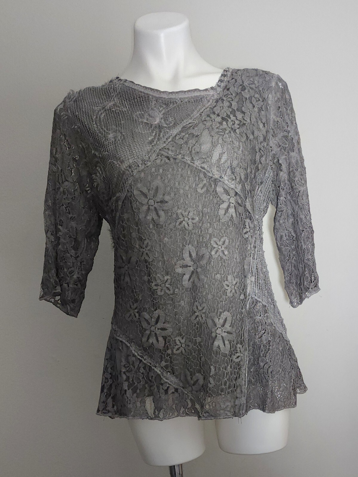 Womens Gray Lace Blouse Flower Lace Shirt Medium This And That Ordinary