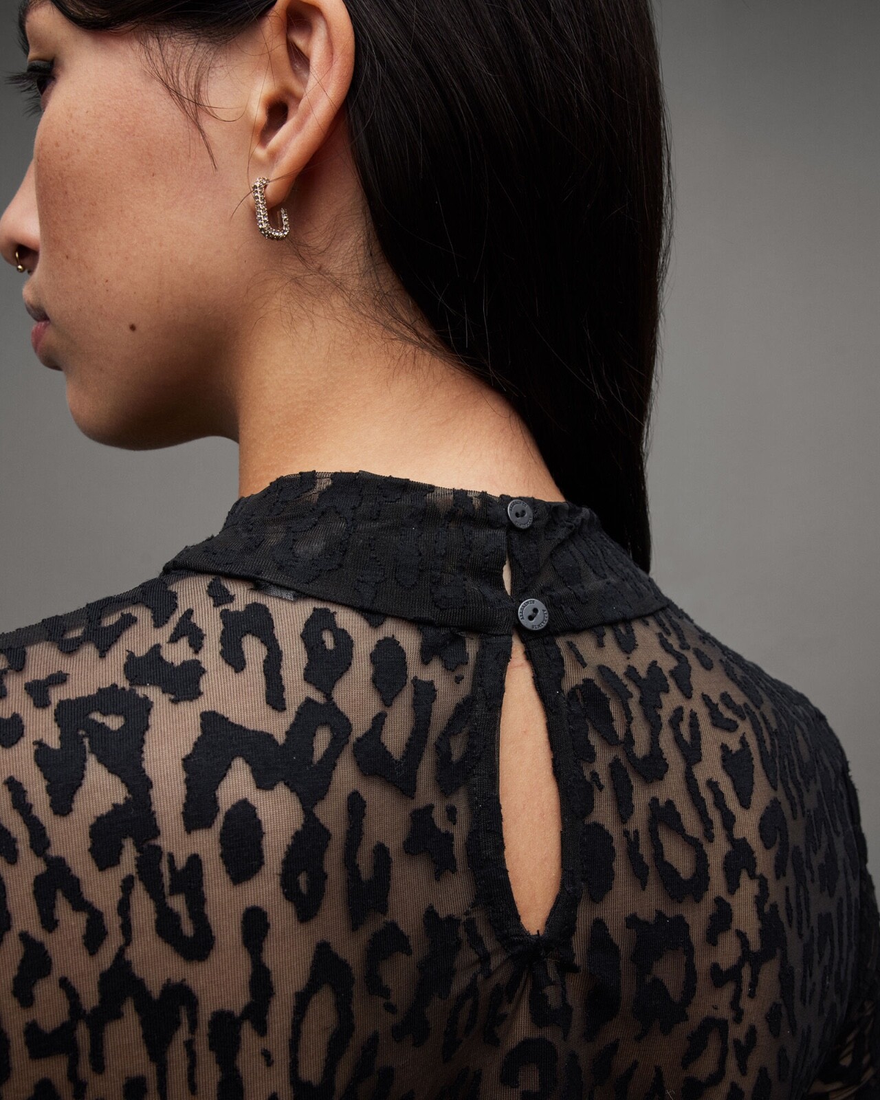 All Saints Womens Leopard Print Mini Dress Hanna Anita Black Slim Long Sleeve gallery