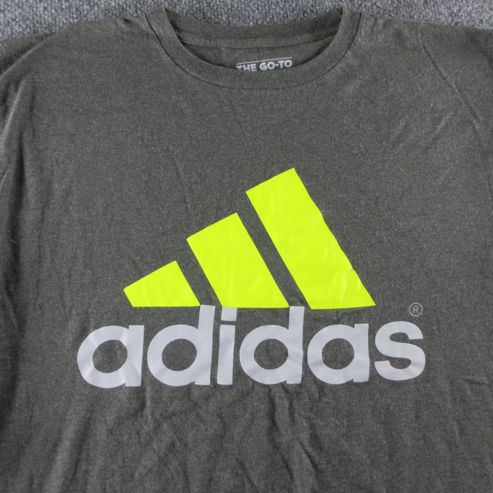 Adidas Shirt Mens L Gray The Go-To Tee Logo Graphic Short Sleeve Sports Athletic gallery