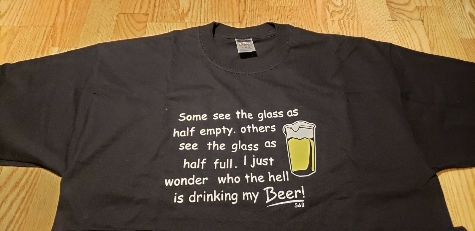 BEER DRINKING Glass half empty Men's T-Shirt XL Black Short Sleeve Jerzees NICE gallery