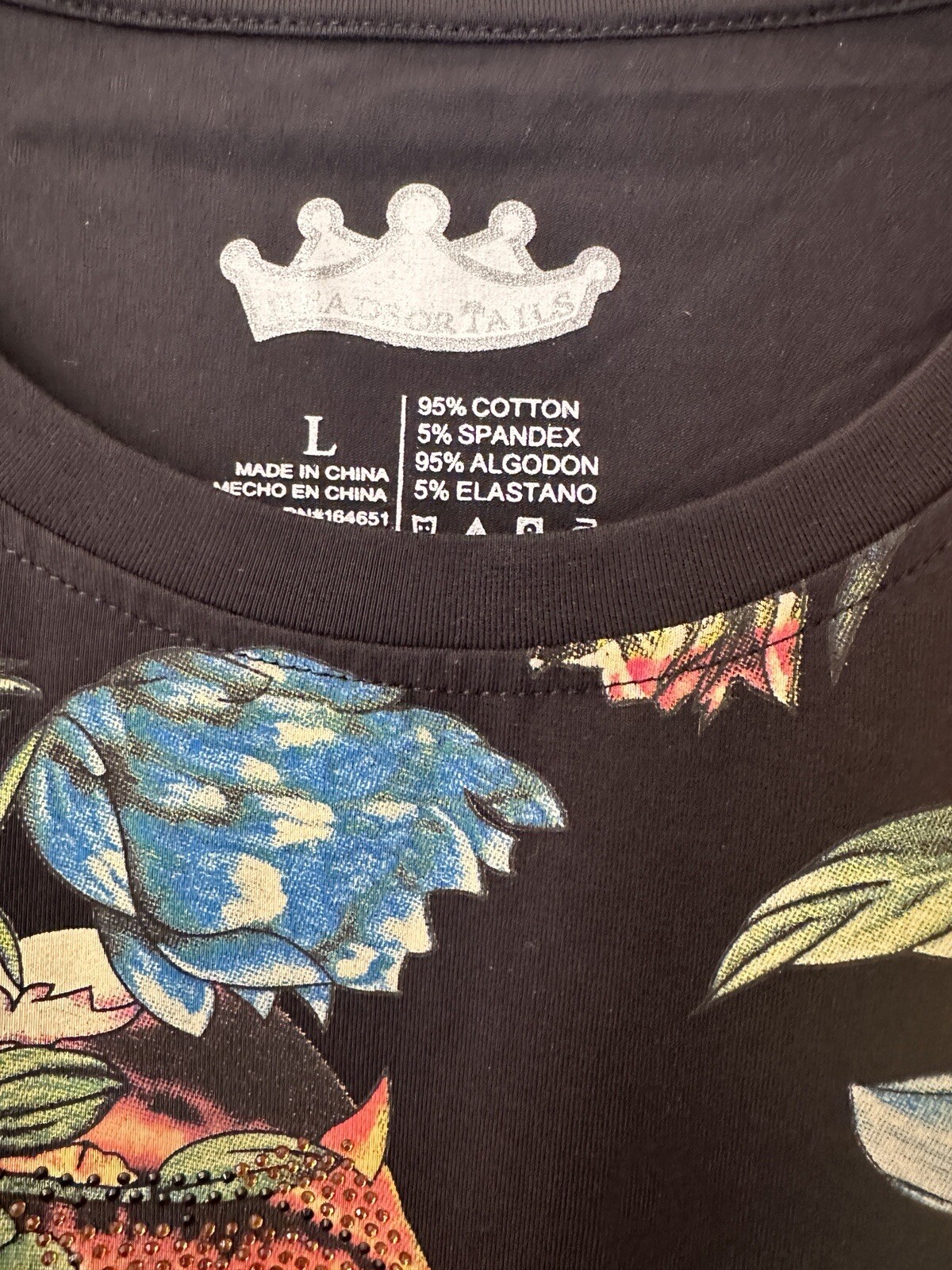 Heads or Tails Men’s Rhinestones Beaded / Black T-shirt Roaring Tiger Size L gallery