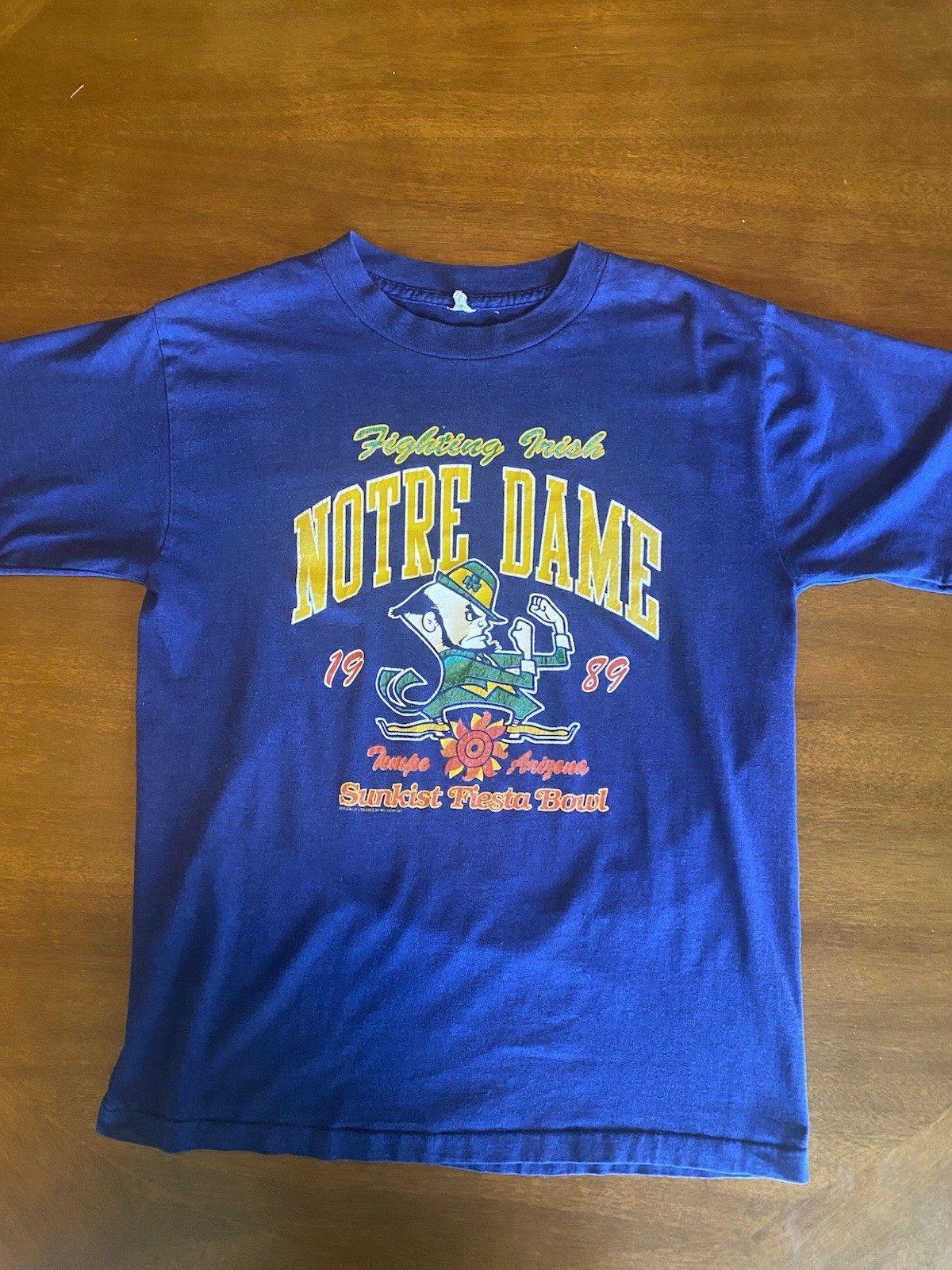 VTG 1989 Sunkist Fiesta Bowl Notre Dame University Football Blue SS T-shirt
