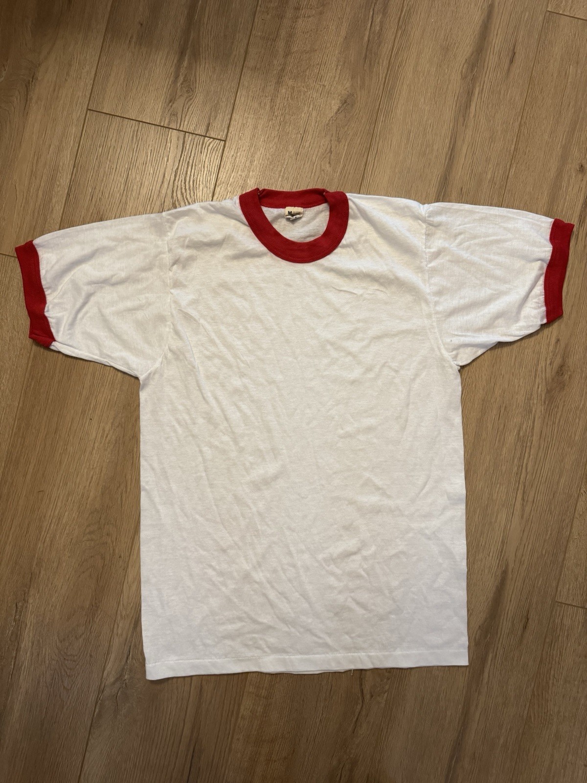 Vintage 80s Single Stitch Ringer T Shirt White Red NEW/OLD Stock Single Stitch gallery