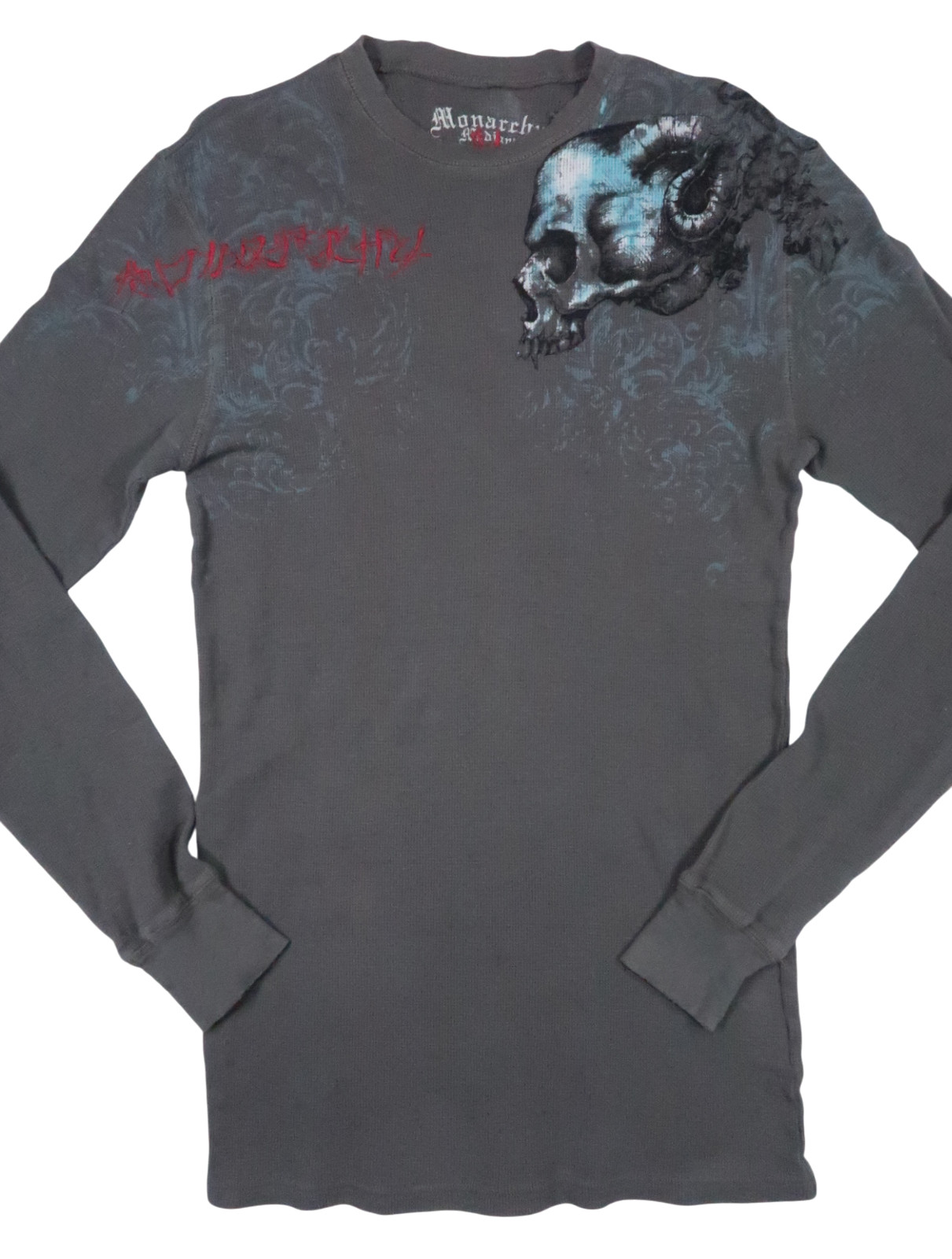 MONARCHY affliction vintage y2k thermal henley crew mens medium shirt waffle ls gallery