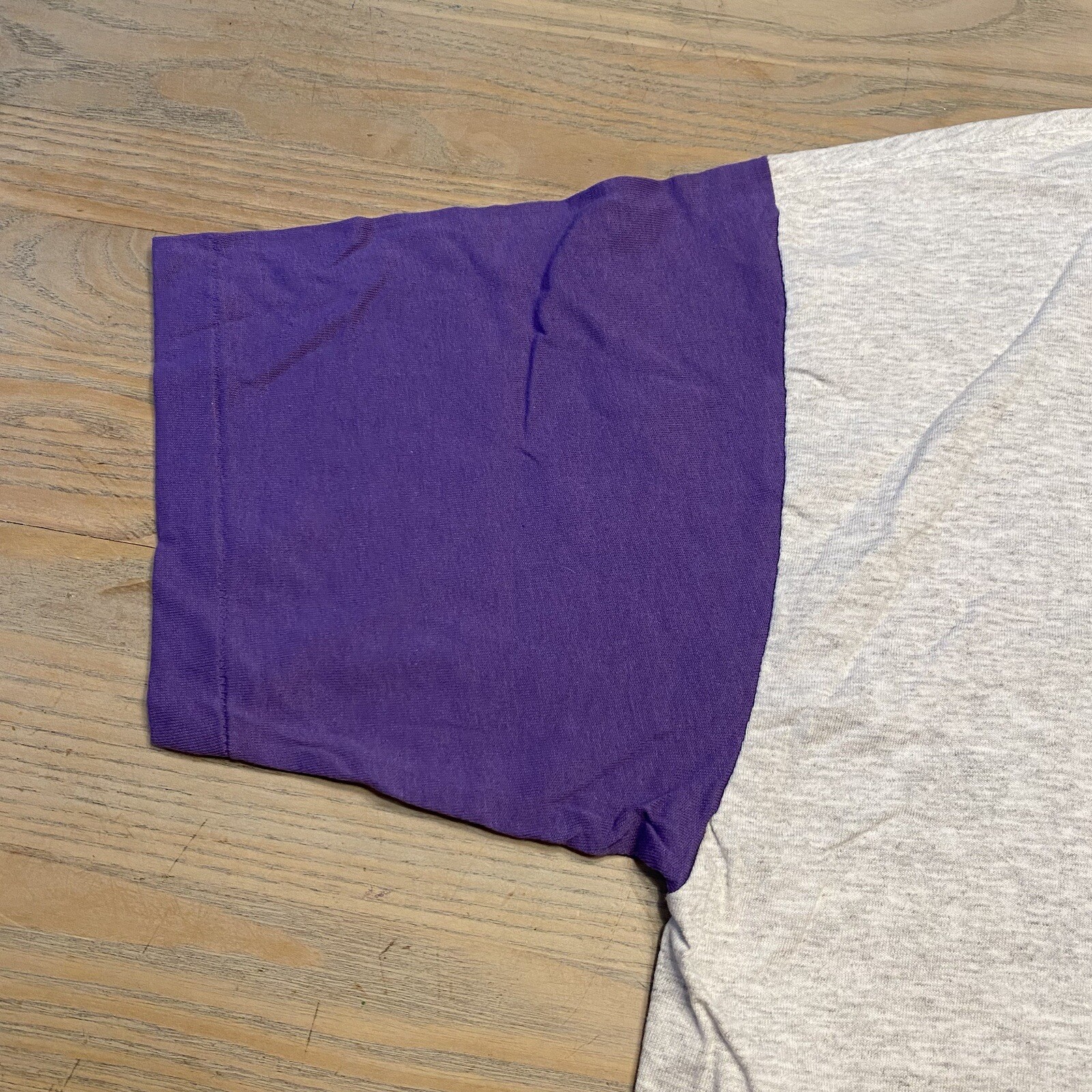 VTG Belton Designer Knits Gray Purple Contrast Sleeves Mens XL Single Stitch USA gallery
