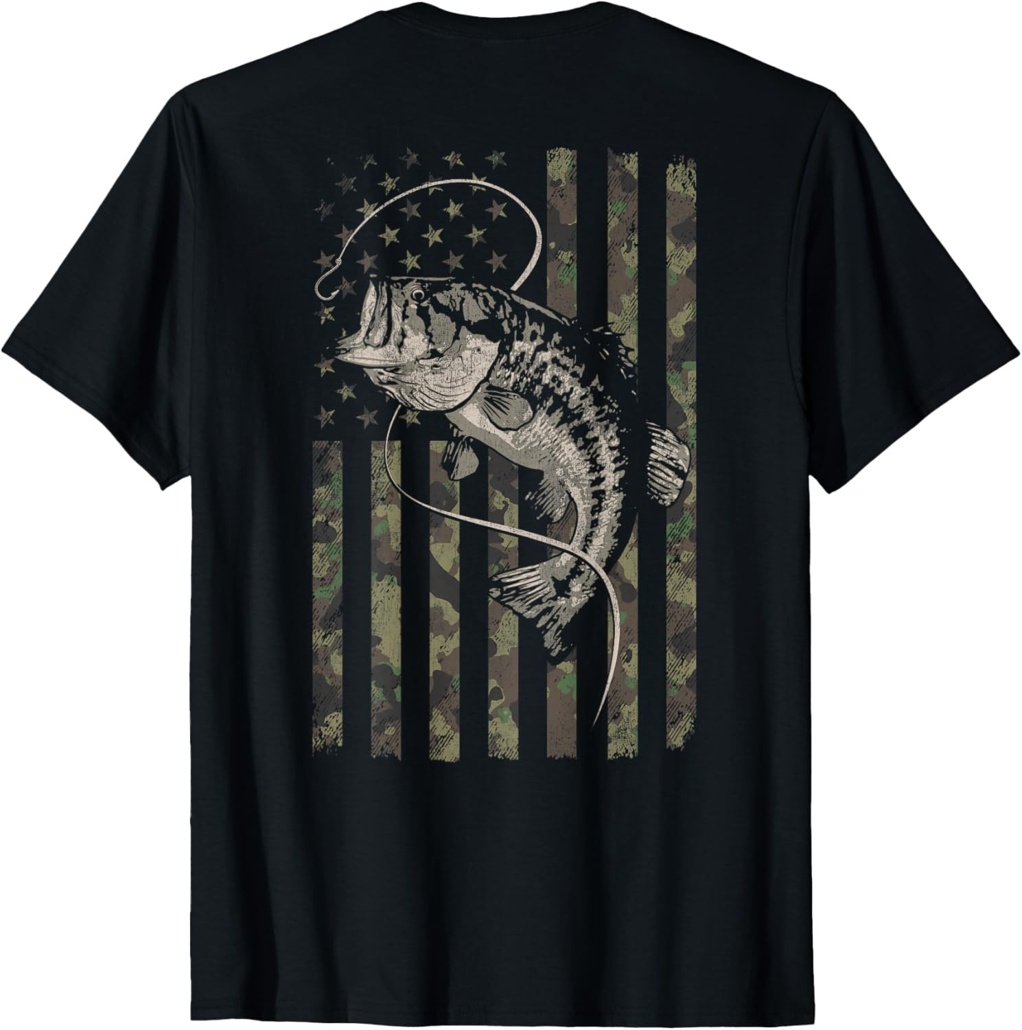 Fishing Camo American Flag Bass Fish (Design on Back) T Shirt gallery