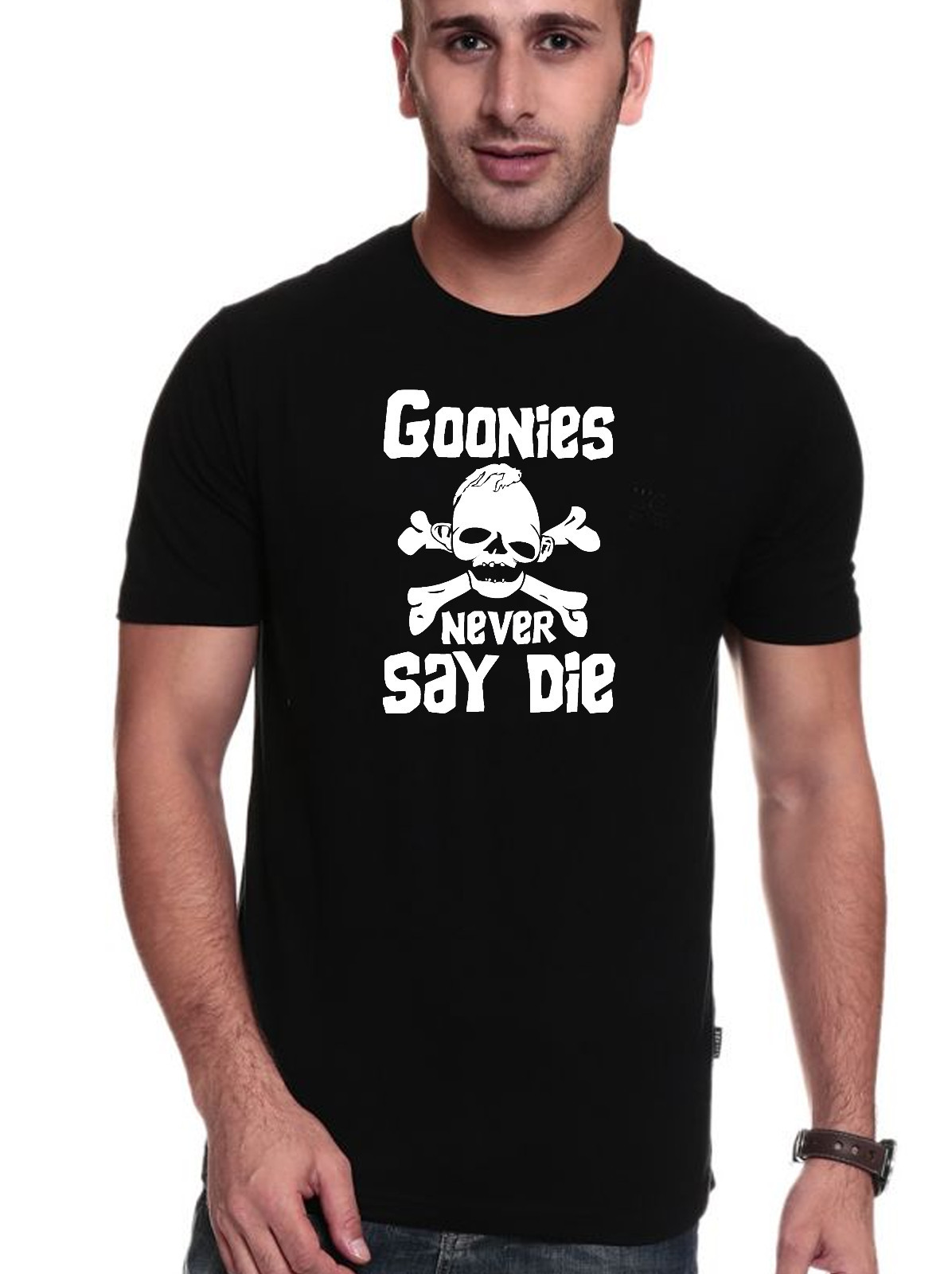 80’s Movies “GOONIES Never Say Die” Retro Classic Tee w. Skull & Crossbones