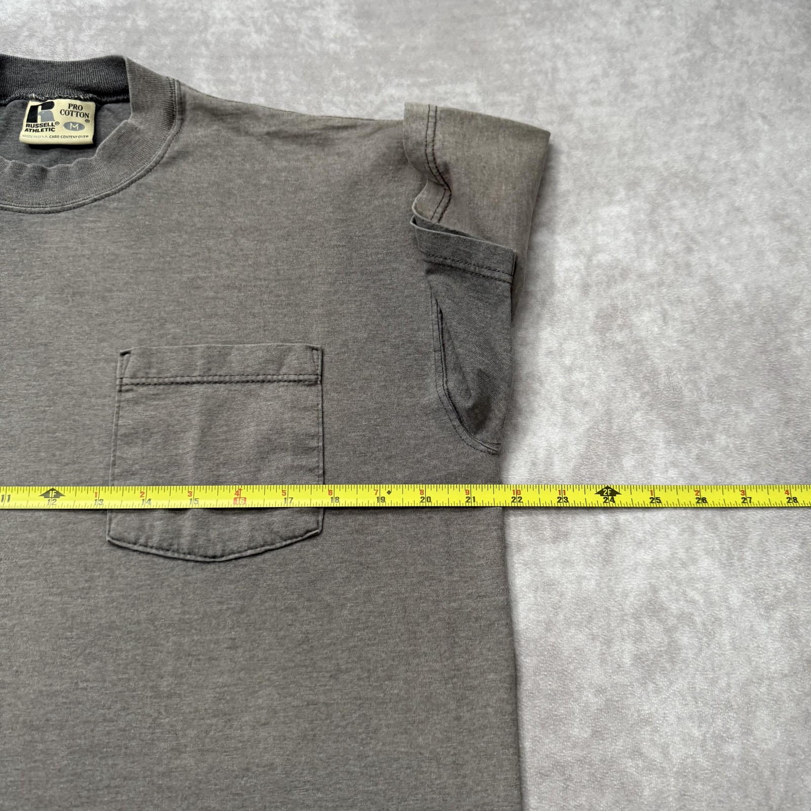 Vintage 90s Russell Athletic Pocket Tee Shirt Mens M Gray Fade Ghost USA gallery