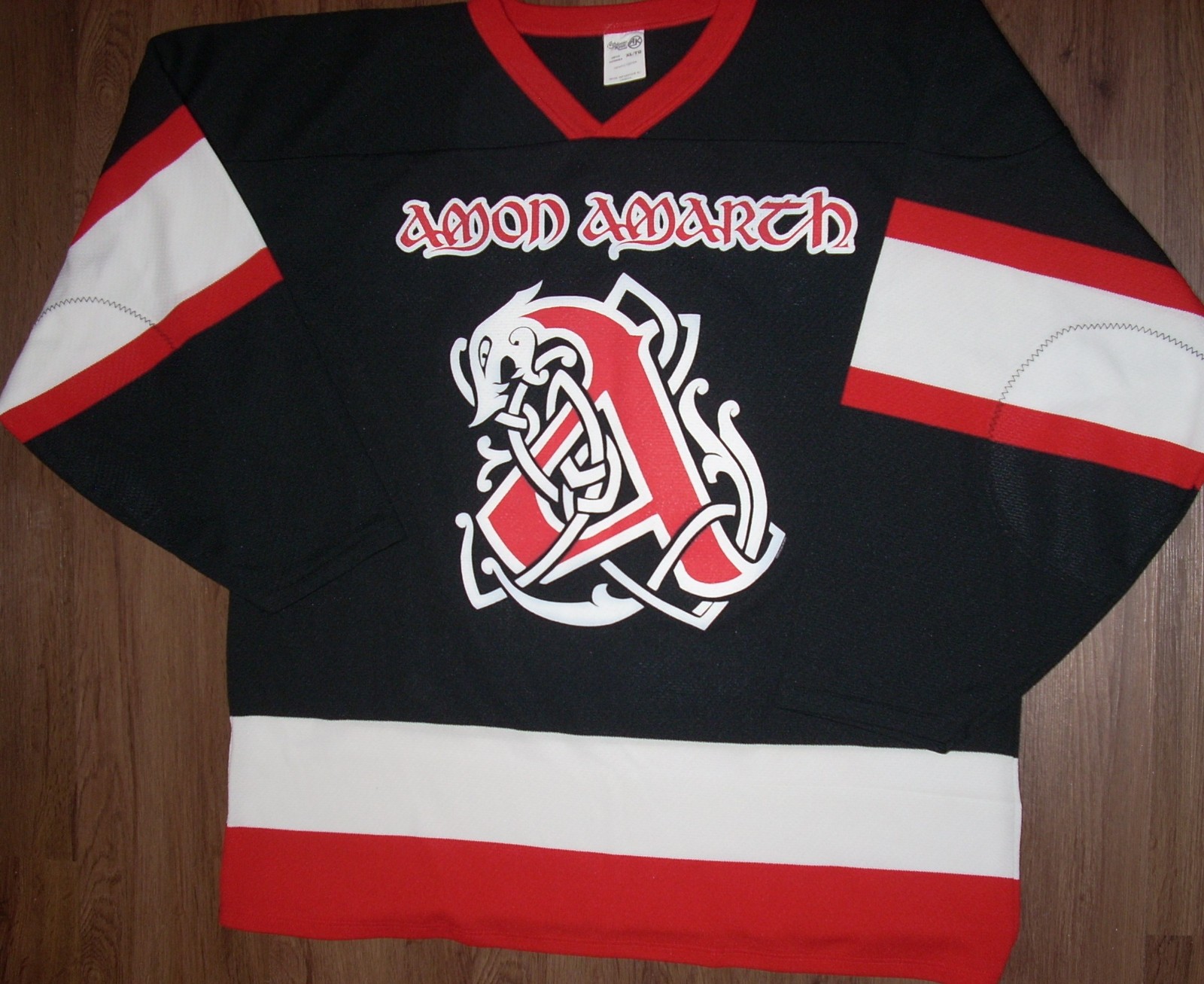 Amon Amarth Viking 11 - X-LARGE Band Logo Hockey Jersey - Canada Red White Black gallery