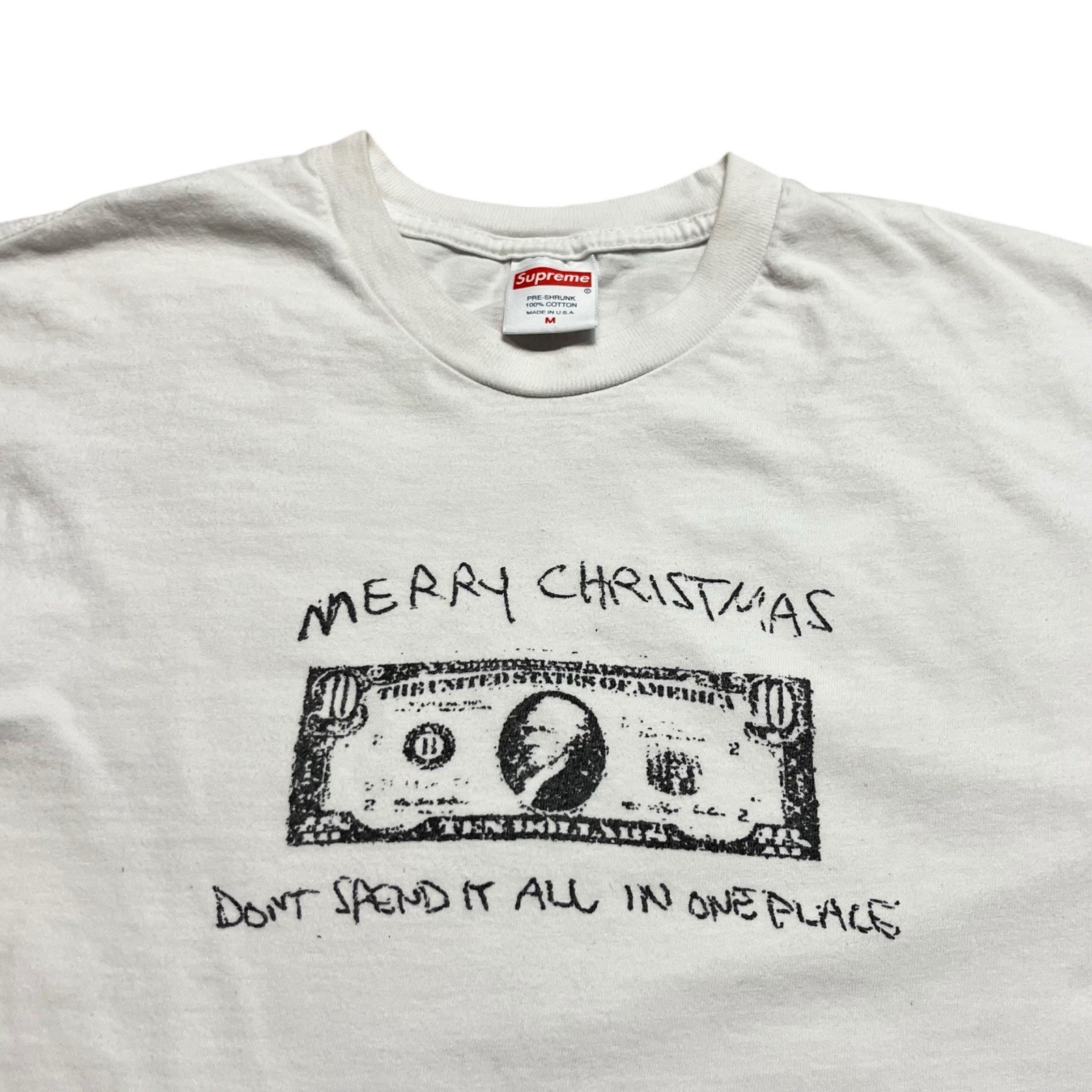 Supreme Merry Christmas 10 Bucks Shirt Size Medium Streetwear Skate Hype White gallery