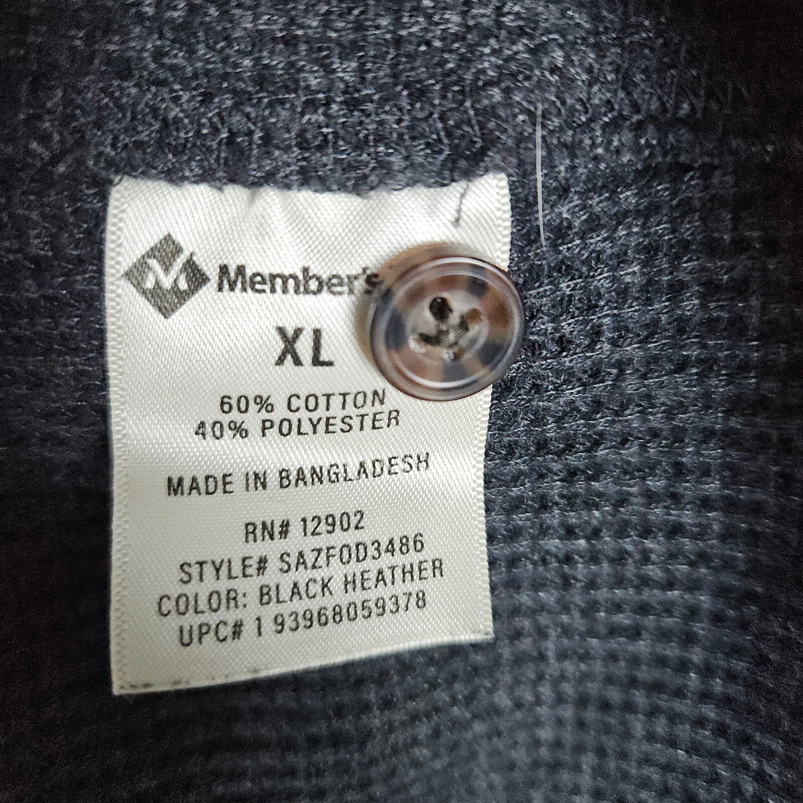 Members Mark Soft Wash Thermal Henley Size XL Long Sleeve Shirt Heathered Black gallery