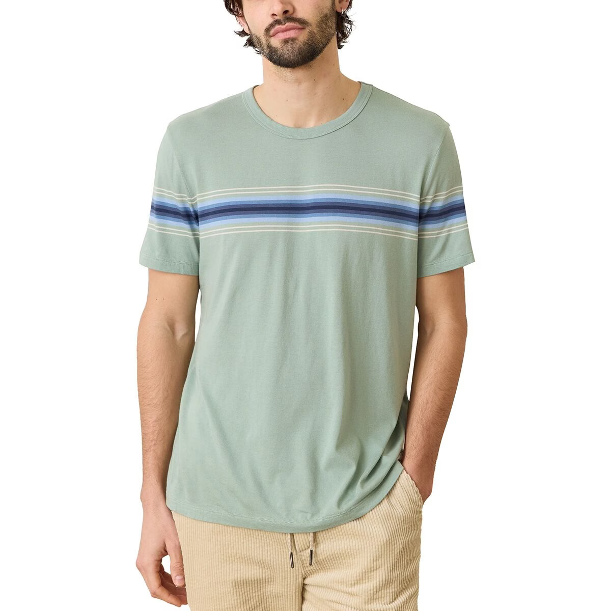 Marine Layer Signature Crew Stripe T-Shirt – Men’s Iceberg Green, XXL