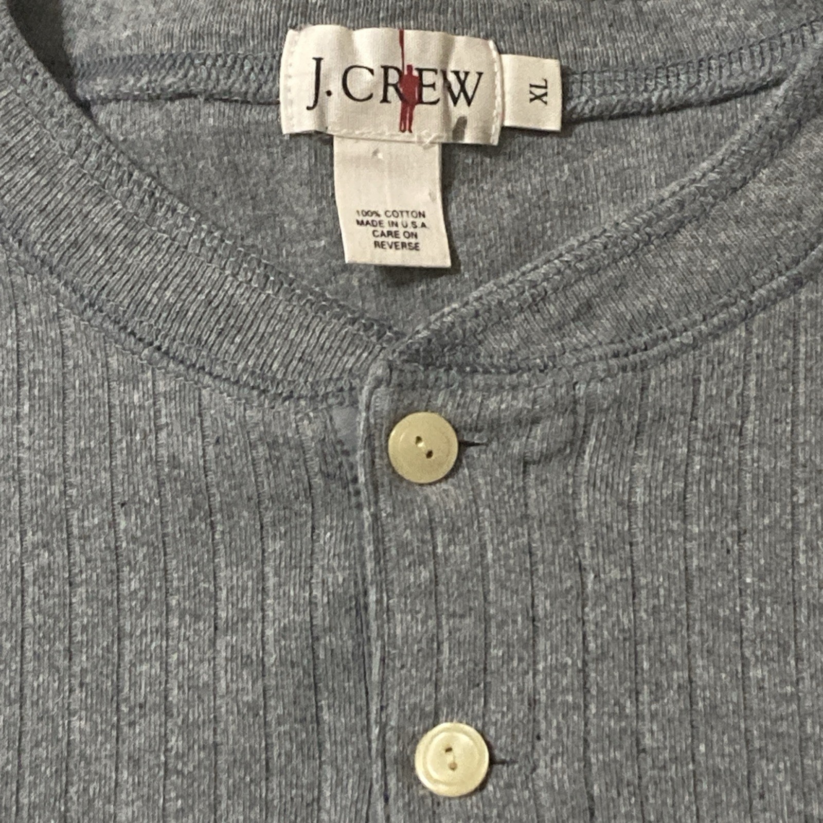Vintage JCrew 100% Cotton Ribbed Knit Short Sleeve Henley Top Gray Mens Size XL gallery