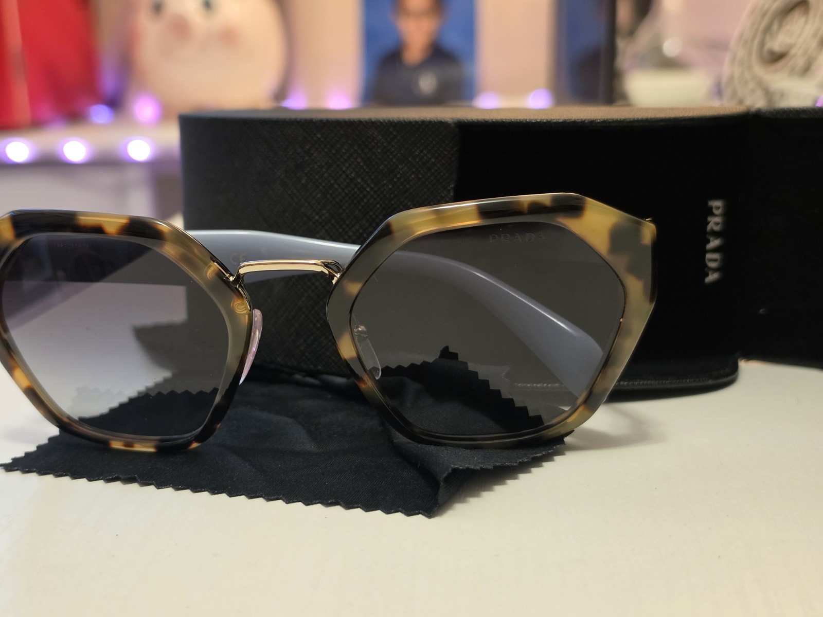 Prada PR O4TS Tortoise Shell & Baby Blue Sunglasses Authentic with Original Case