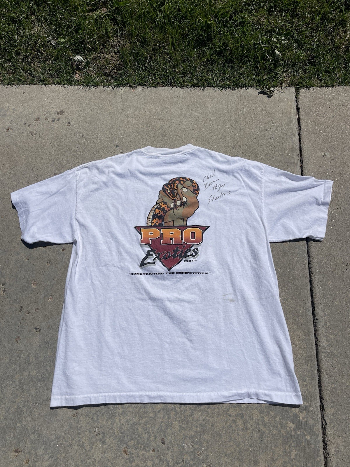 Vintage No Fear x Pro Exotics Tee — Signed by Chad Zuber #91 Steelers — XXL gallery