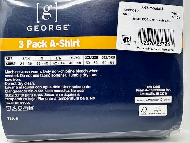 NEW! George Tag Free Comfort Long length A-Shirt Men's, WHITE, Small, 3-Pack, gallery