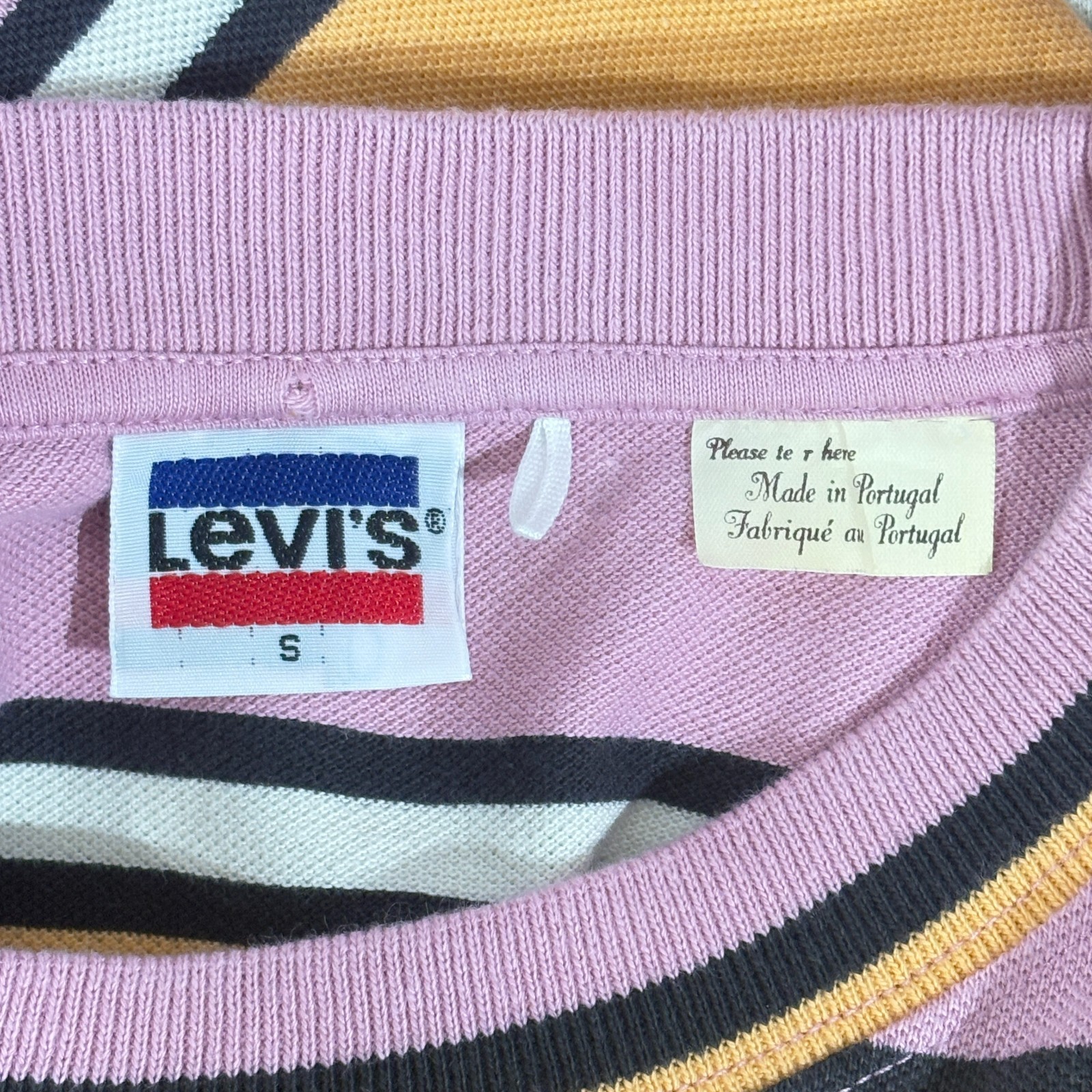 LEVI’S VINTAGE CLOTHING LVC 80’S WIDE T- SHIRT STRIPED SMALL ORANGE PINK gallery
