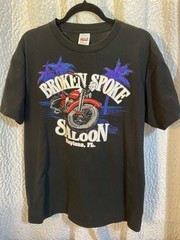 Vintage BROKEN SPOKE SALOON Single Stitch Bike Week motorcycle L Daytona 90s GUC