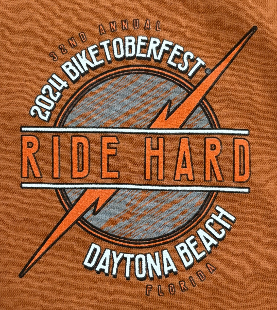 Men’s Daytona Beach, FL 2024 Biketoberfest Bike Week Orange T-Shirt - Size L gallery
